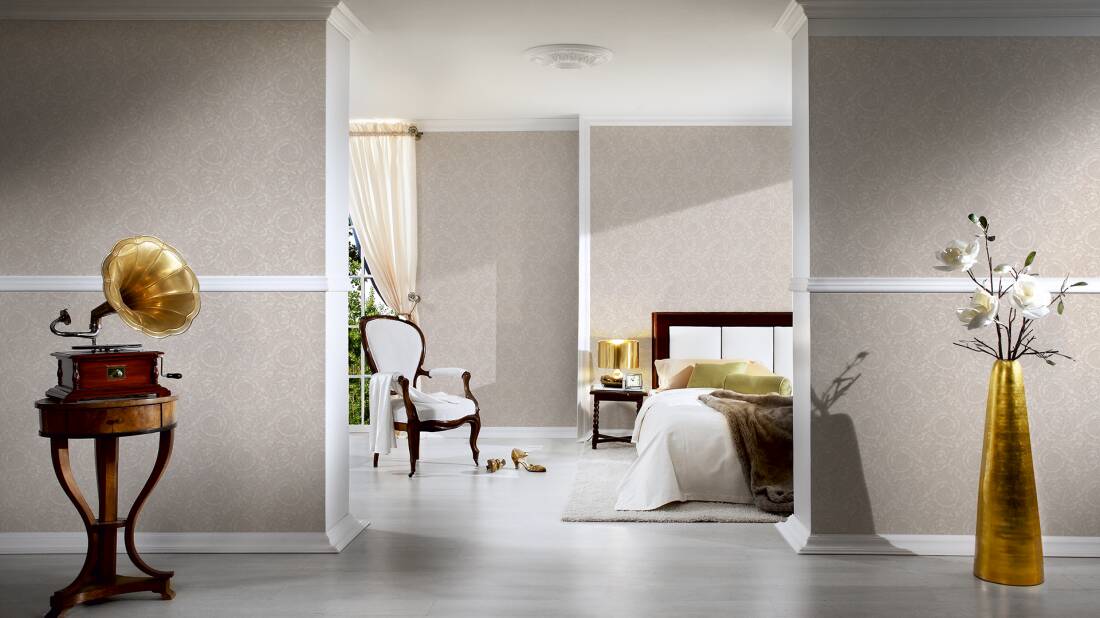 VERSACE HOME WALLPAPER «BAROQUE, FLOWERS, BROWN, CREAM, METALLIC» 935835