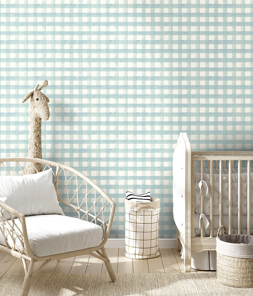 Watercolor Gingham Soft Teal