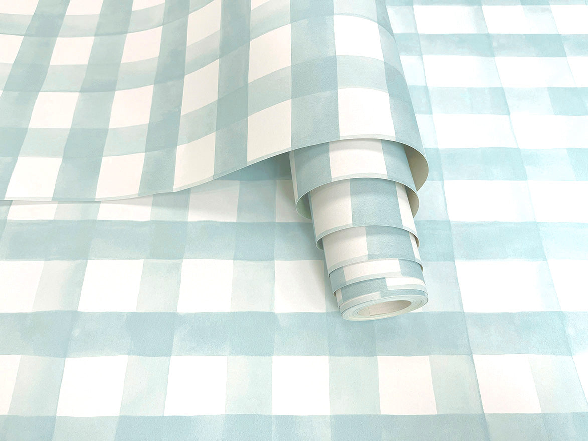 Watercolor Gingham Soft Teal
