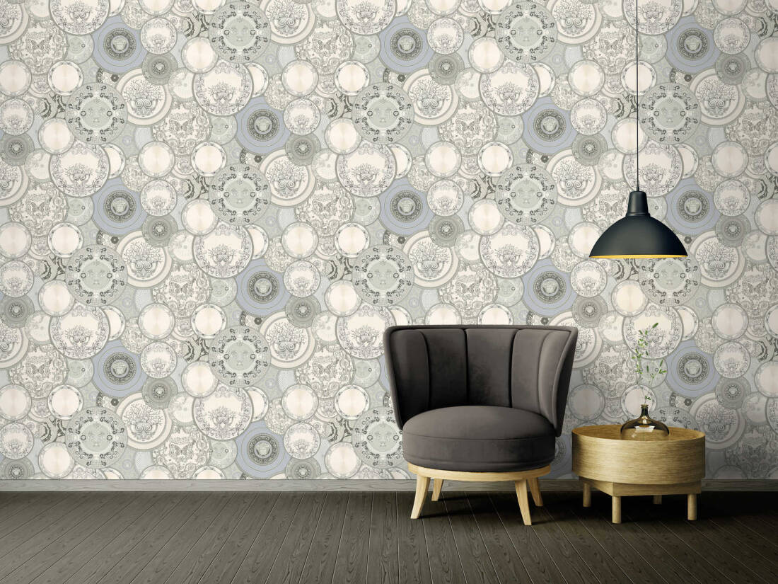 Versace Home Wallpaper «Grey, Metallic, Silver, White» 349013