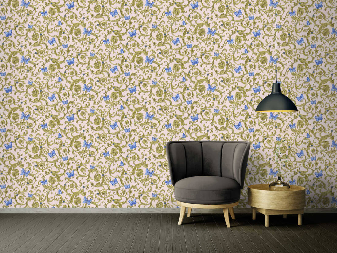 VERSACE HOME WALLPAPER «BLUE, GOLD, METALLIC, PINK» 343256