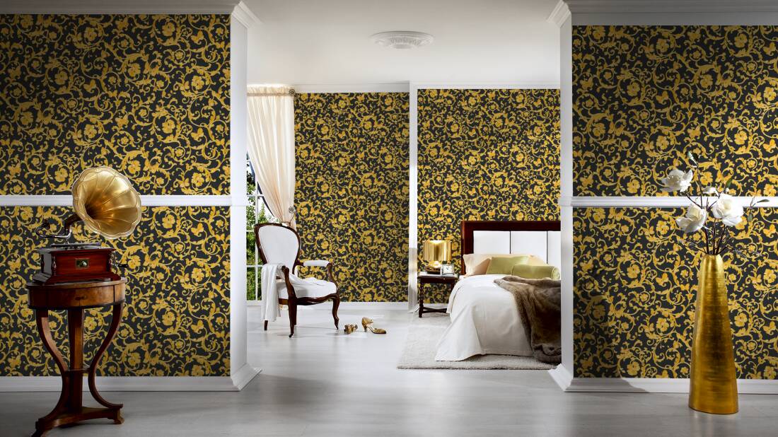 VERSACE HOME WALLPAPER «BLACK, GOLD, METALLIC, YELLOW» 343252