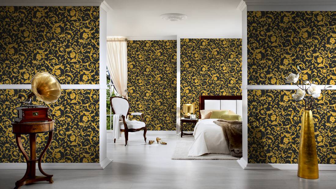 VERSACE HOME WALLPAPER «BLACK, GOLD, METALLIC, YELLOW» 343262