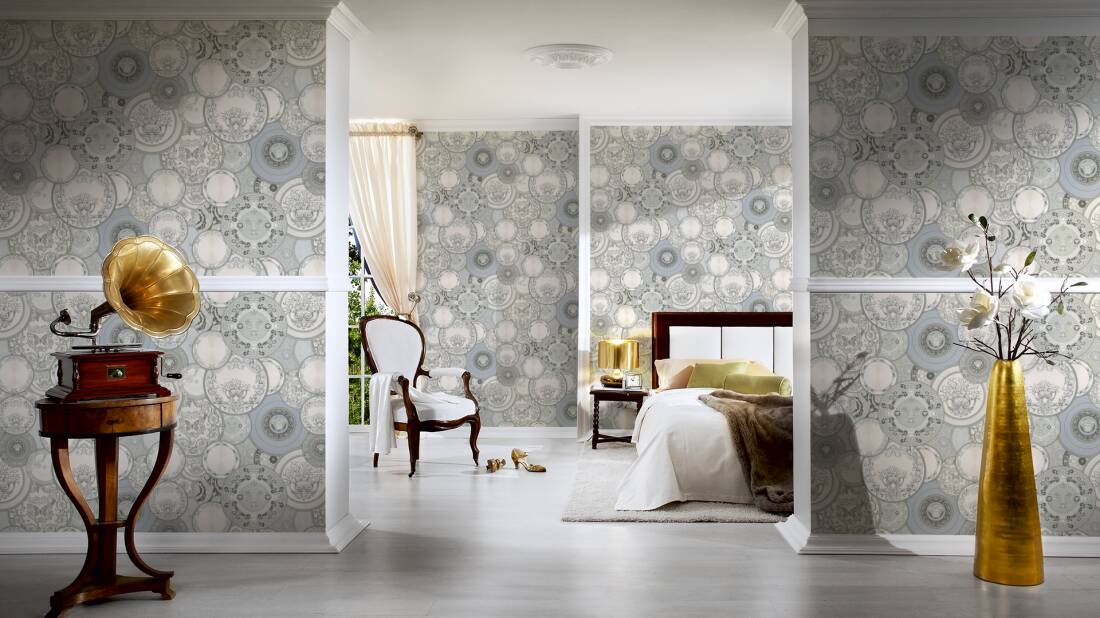 Versace Home Wallpaper «Grey, Metallic, Silver, White» 349013