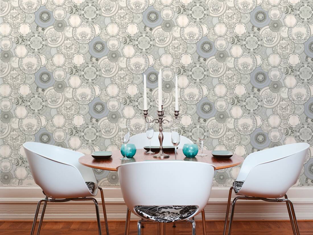 Versace Home Wallpaper «Grey, Metallic, Silver, White» 349013