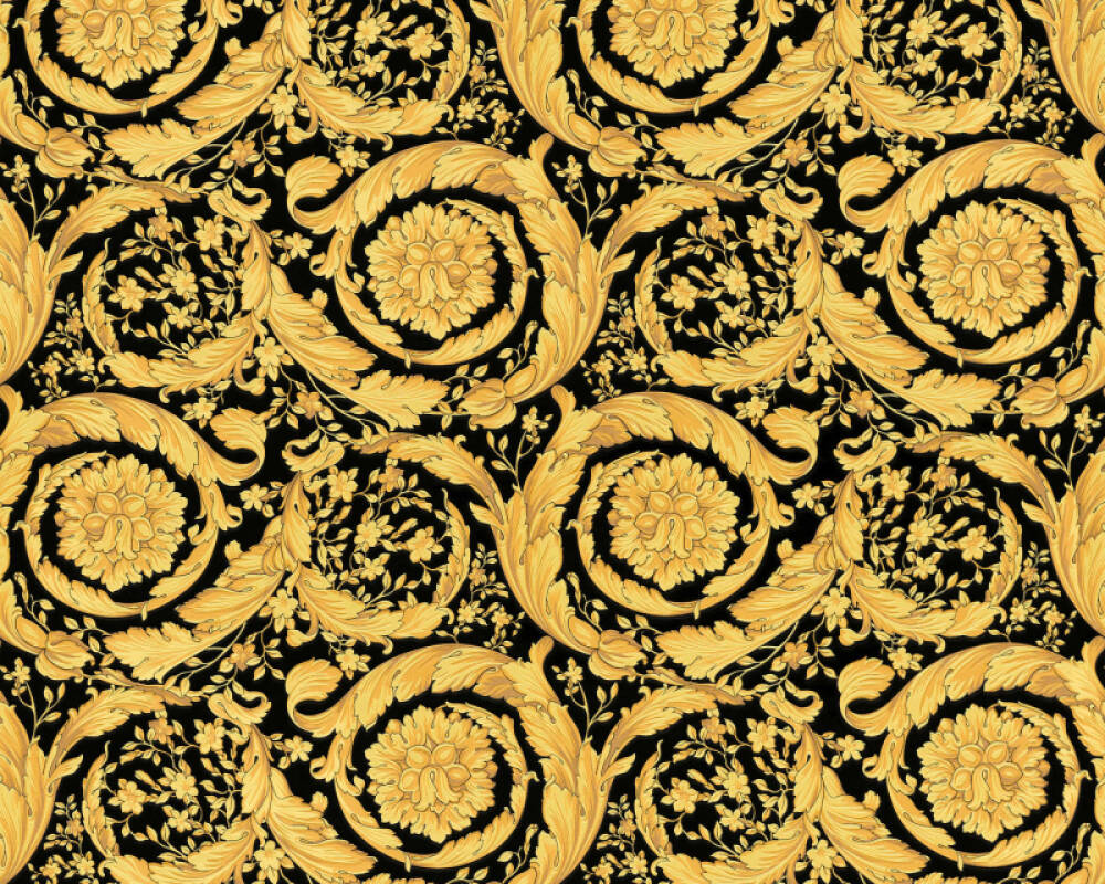 VERSACE HOME WALLPAPER «FLOWERS, BLACK, GOLD, METALLIC» 935834