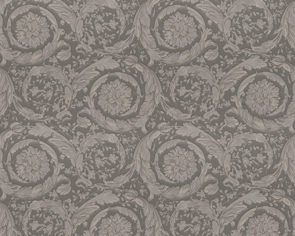 VERSACE HOME WALLPAPER «BAROQUE, FLOWERS, BROWN, GREY, METALLIC» 935836