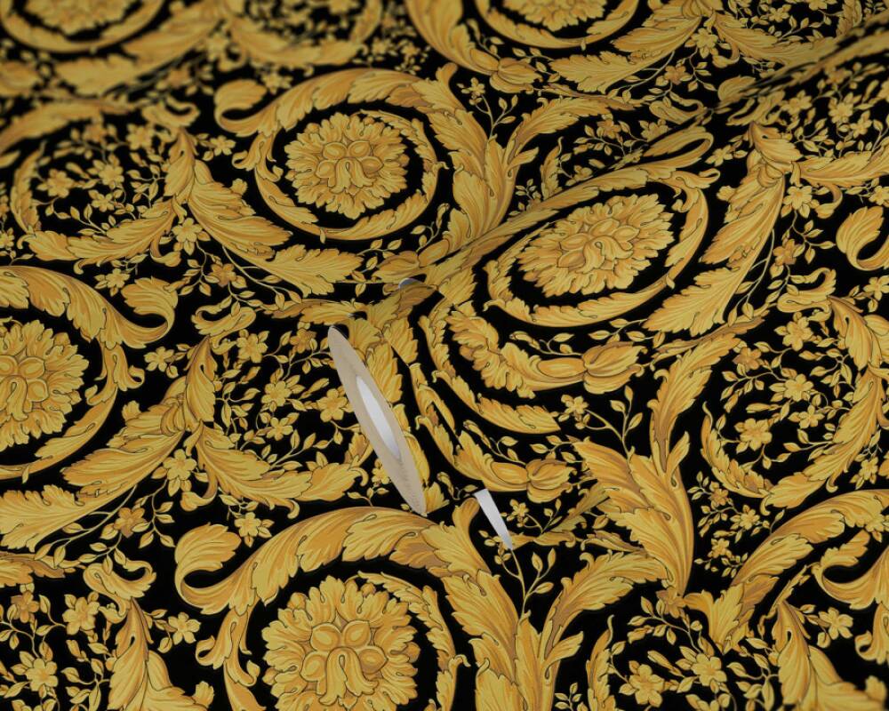 VERSACE HOME WALLPAPER «FLOWERS, BLACK, GOLD, METALLIC» 935834