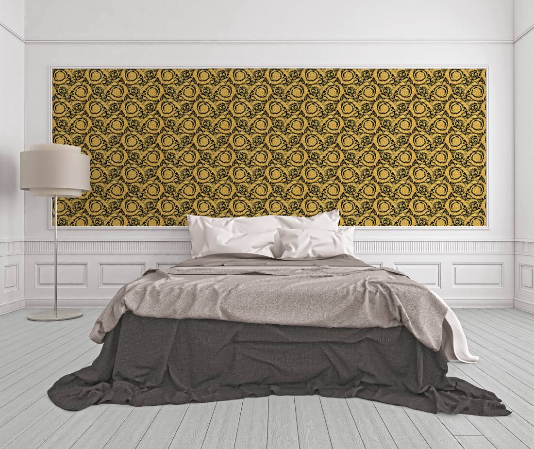 VERSACE HOME WALLPAPER «FLOWERS, BLACK, GOLD, METALLIC» 935834