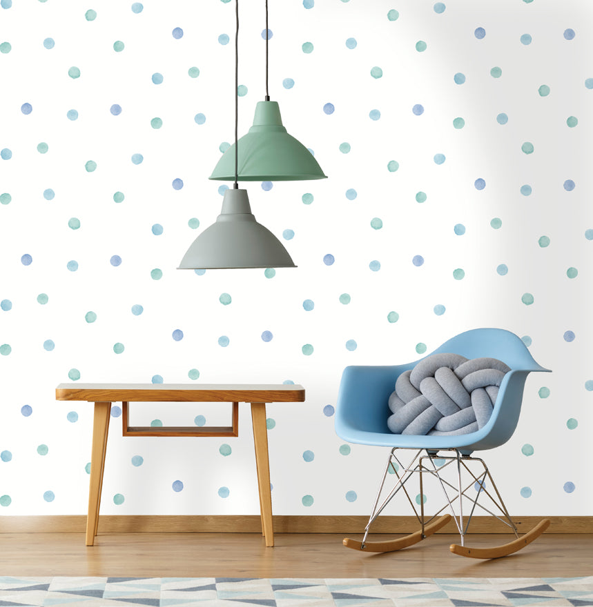 Watercolor Polka Dots Blue_Teal