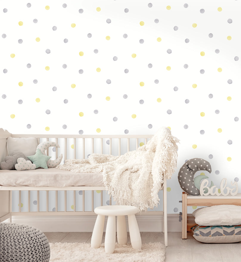 Watercolor Polka Dots Grey_yellow